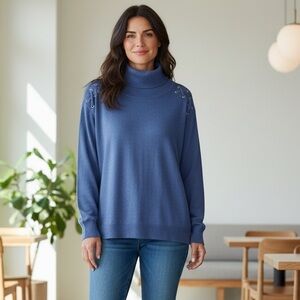 Retrology Sweater Blue Turtleneck  Lace-Up Detail in Size 3X  NWT‎